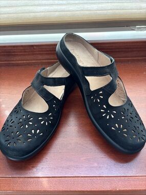 hotter Black Floral Cutout Mary Jane Flats